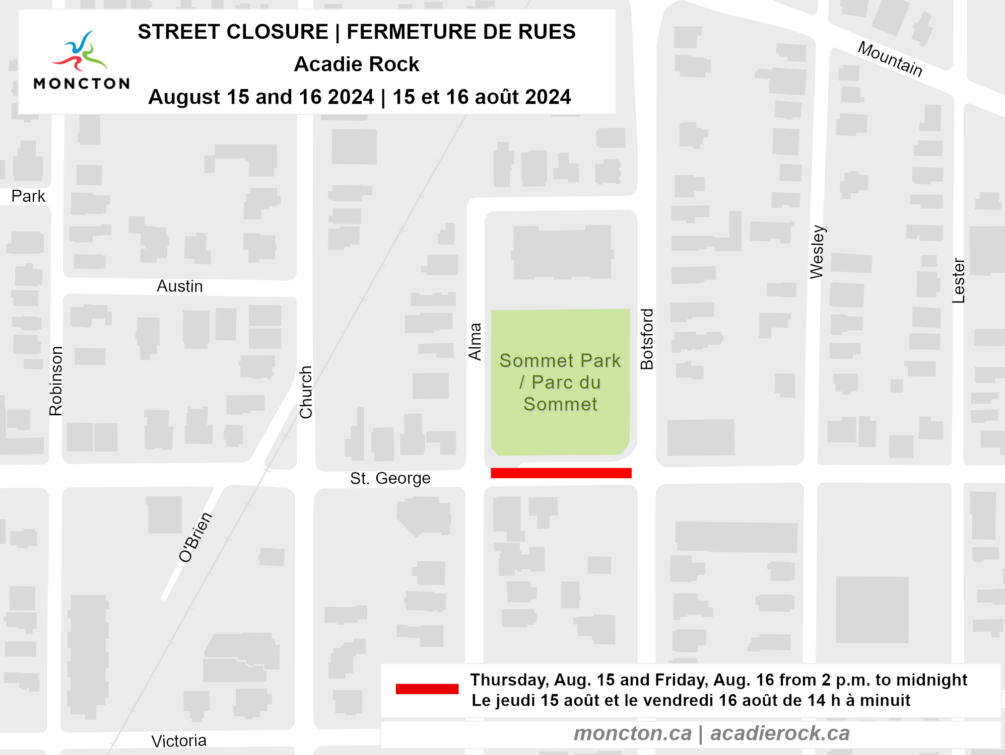 Acadie Rock street closure map