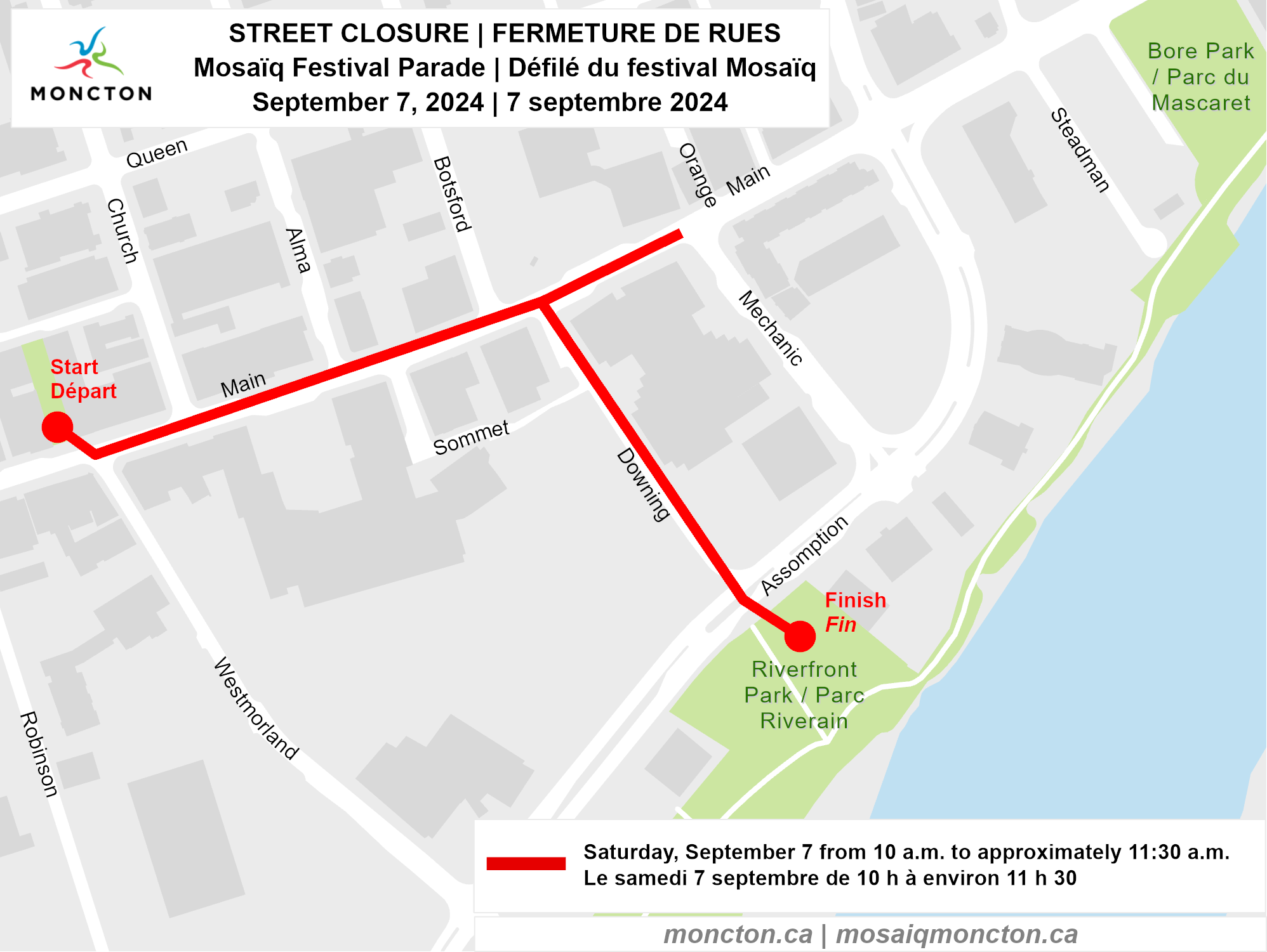 Mosaiq parade street closure map